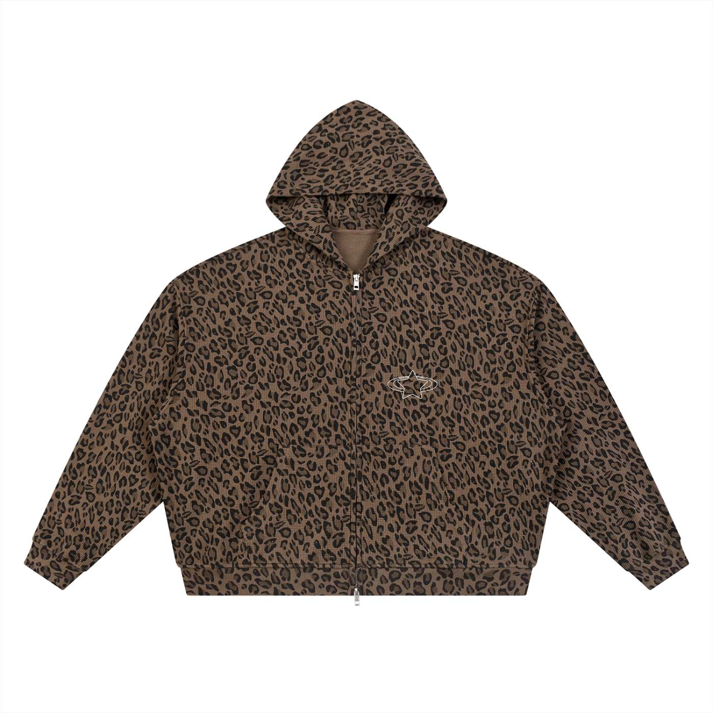 Leopard Print Waffle Zip Up Hoodie