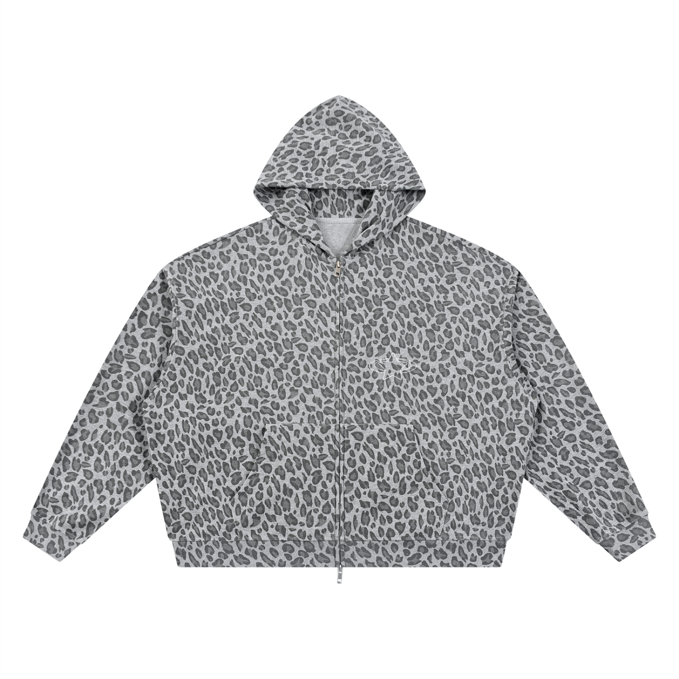 Leopard Print Waffle Zip Up Hoodie