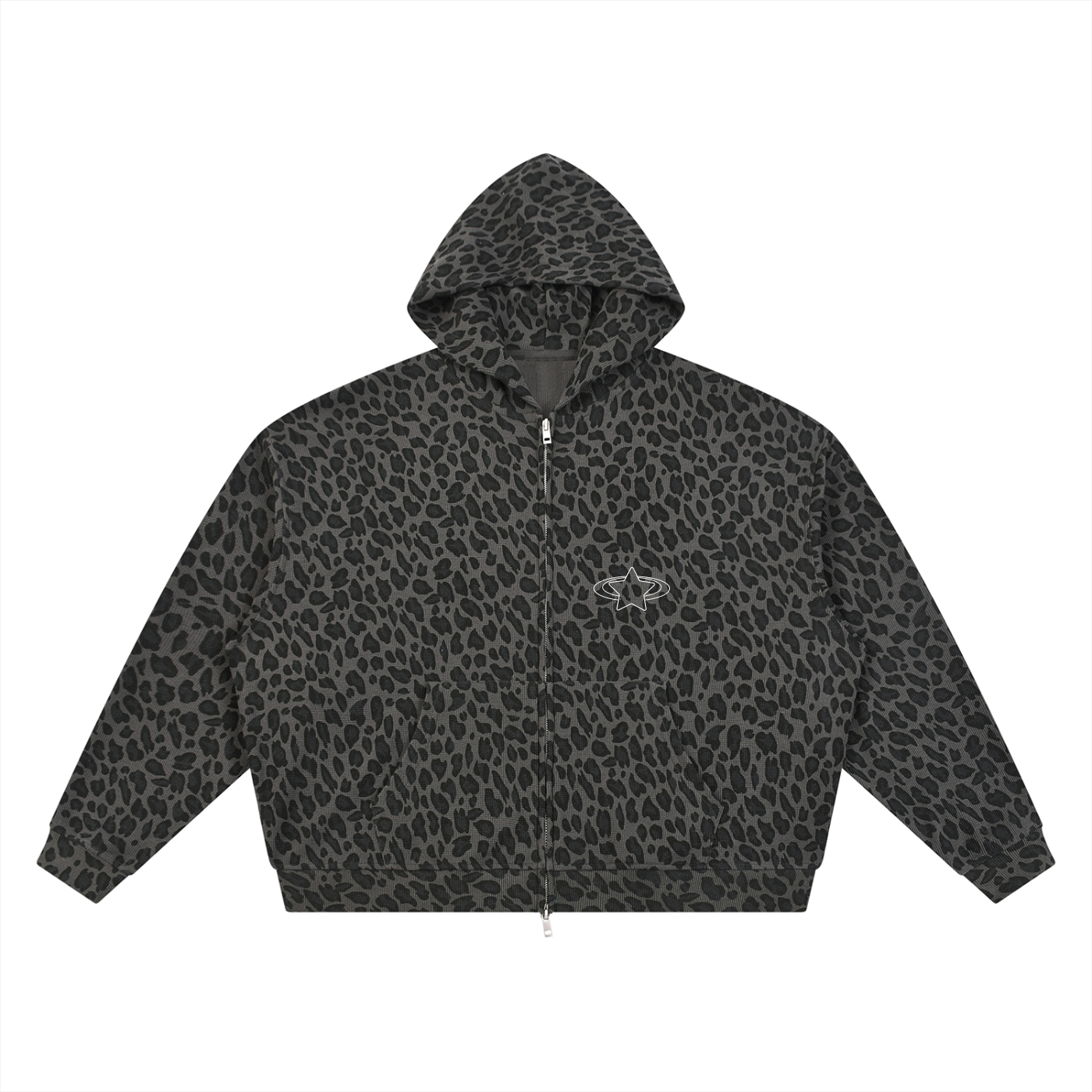 Leopard Print Waffle Zip Up Hoodie
